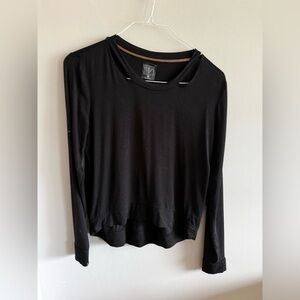 Lime & Vine Black Cutout Neck Long Sleeve Top XS Soft Stretch Lyocell Minimalist